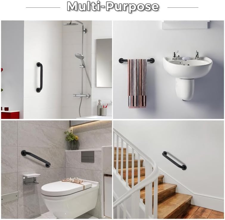 Grab Bars for Shower, 2 Pack 12-Inch Anti Slip Shower Handles for Elderly, Safety Shower Grab Bar, Stainless Steel Handicap Grab Bars for Bathroom (Black 1" Diameter)