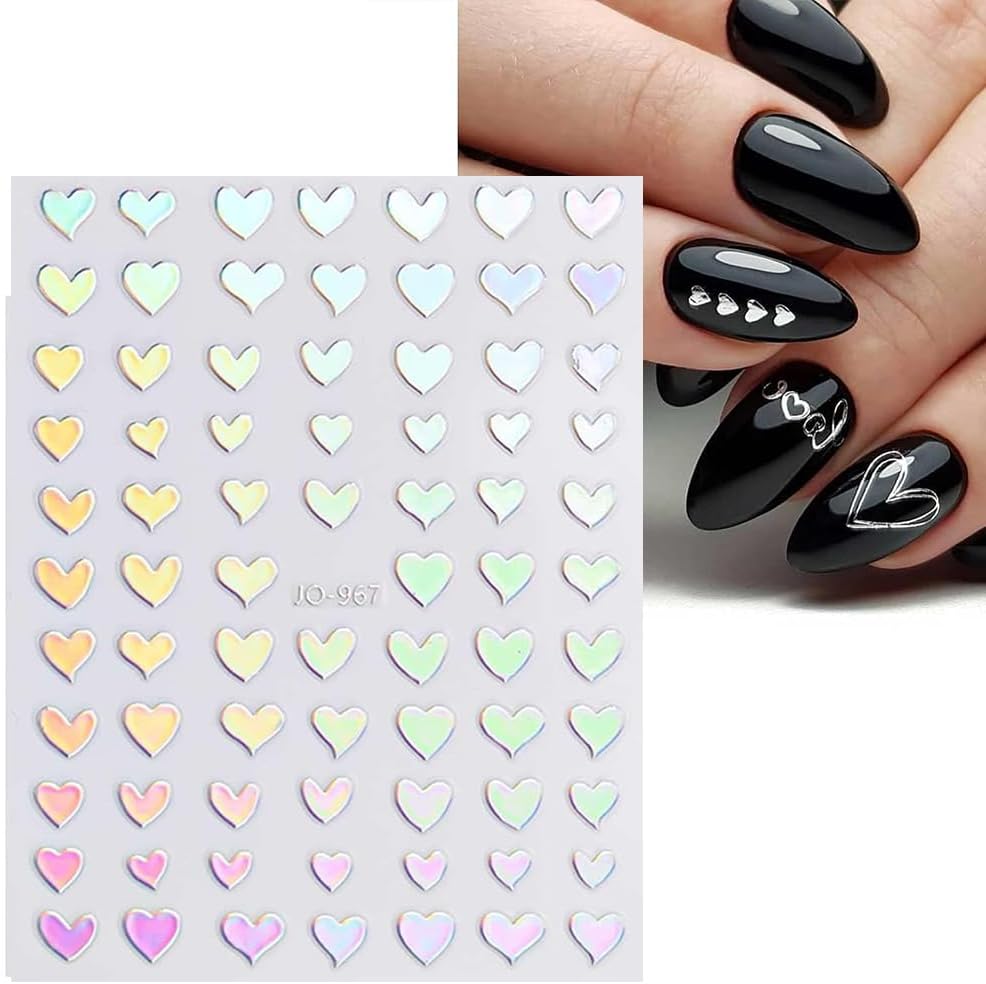 10 Sheets Aurora Nail Art Stickers 3D Pegatinas Uñas Holographic Laser Heart Star Moon Flame Nail Decals Self Adhesive Nail Stickers Nail Supplies DIY Nail Design Nail Art Decoration