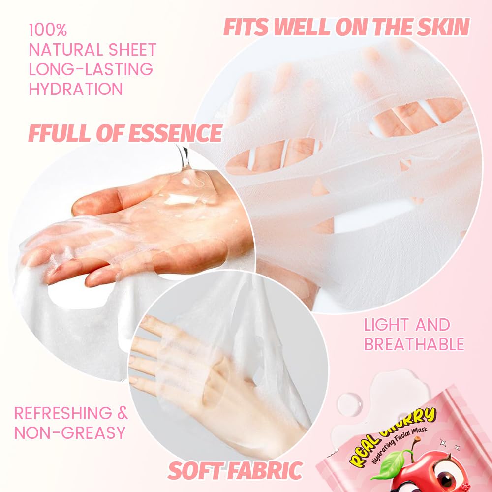12 Pack Fruit Kids Face Mask,Pink Face Masks Skincare Spa Day Kit Supplies,Spa Party Favors for Teens Girls Women,Sheet Facial Mask Skincare Gifts Set,Moisturize Soothe for All Skin Types