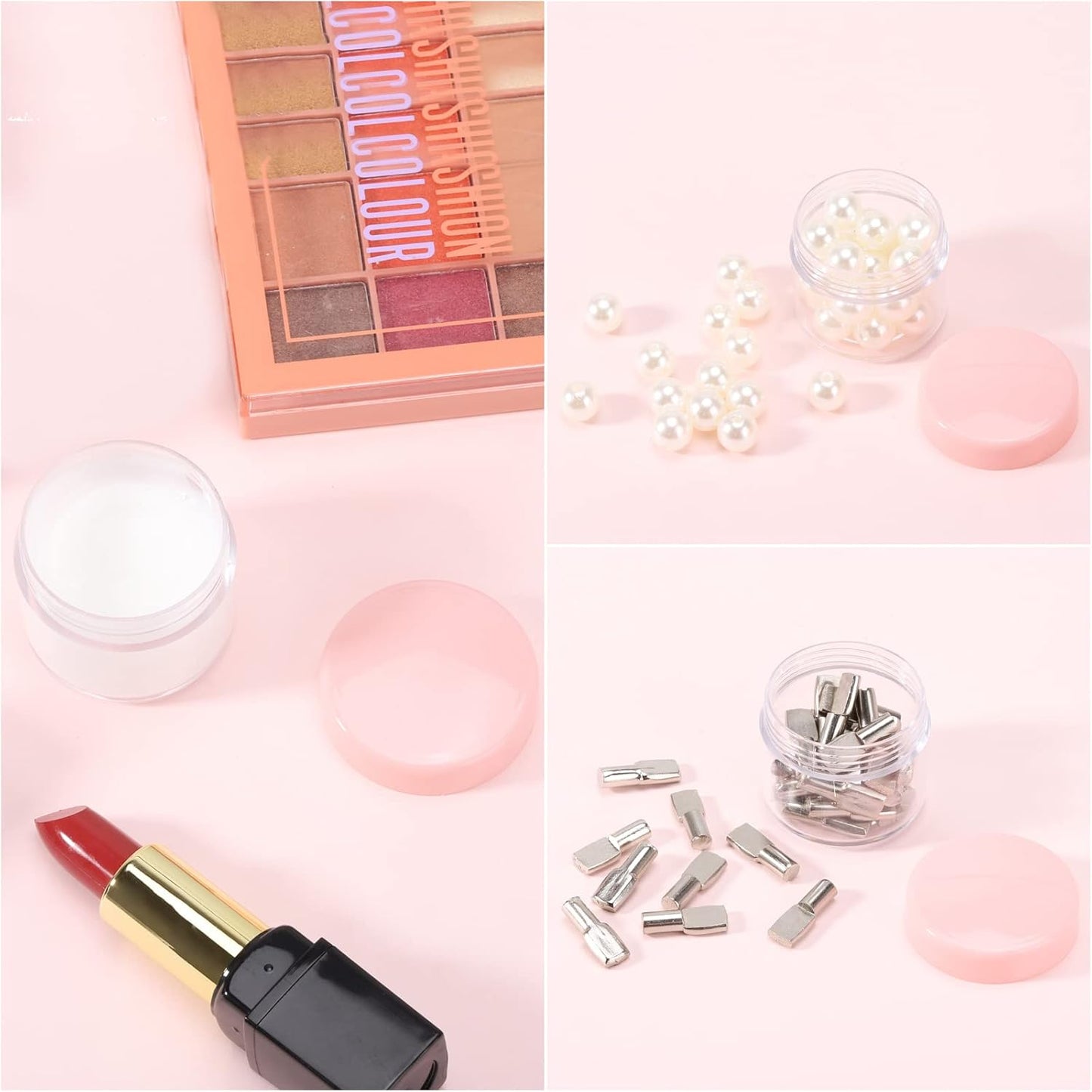 100 Count 20g Sample Containers with Lids,Refillable Cosmetic Containers Small Plastic Jars Lip Scrub Container - Pink