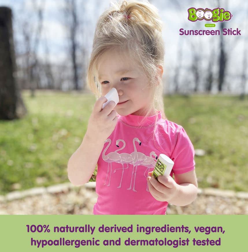 Baby Sunscreen Stick by Boogie Block, Mineral Sunscreen SPF 50, Travel Size Sunblock for Kids, Zinc Oxide, Water Resistant, Vegan, Fragrance Free Pack of 3