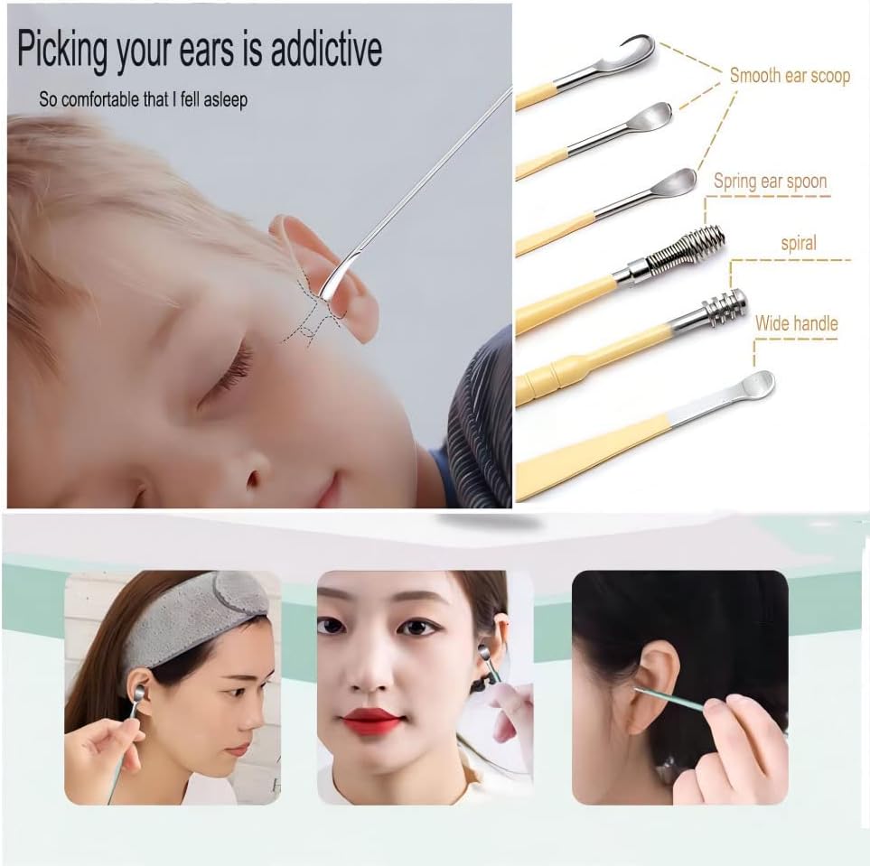 12 Pcs Ear Pick Earwax Removal Kit, Ear Cleaning Tool, Stainless Steel Earwax Removal Tool with Leather Storage Box (Black&Yellow)