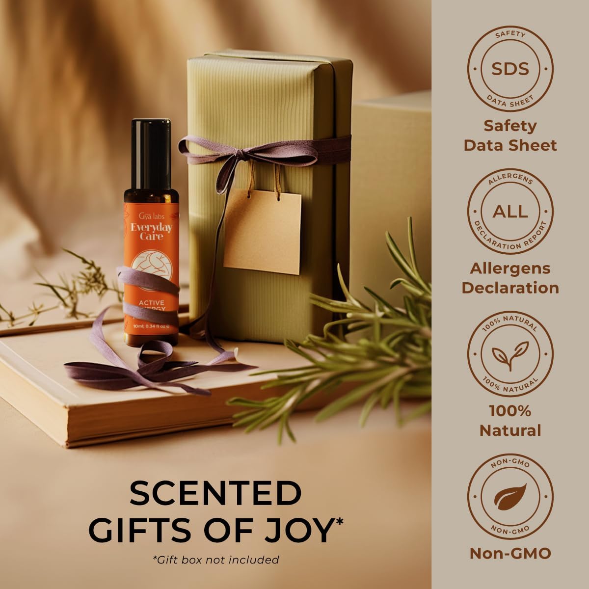 Gya Labs Active Energy Essential Oil Roll on - 100% Pure Natural, Blend with Energizing Lemon & Refreshing Peppermint Oil, Aromatherapy Roller, Travel Size (0.34 Fl Oz)