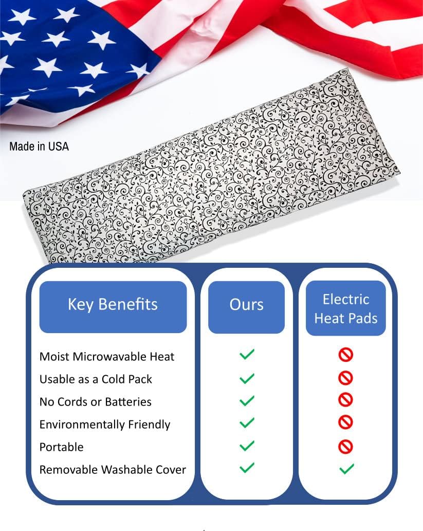 Microwavable Corn Filled Heating Pad and Cold Pack/Washable 100% Cotton Cover (Vines - Black and White, 5.25in W x 17.25in L)