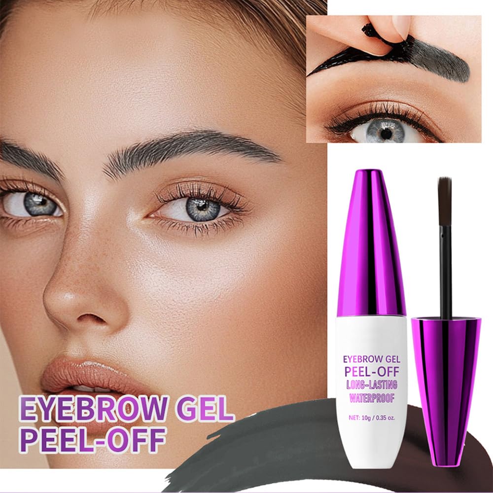 2Pcs Peel Off Eyebrow Tint Gel - Waterproof & Sweatproof All-Day Wear, Transfer-Resistant Tattoo Effect, All Skin Types + Mother’s Day Gift Set, 01#Black
