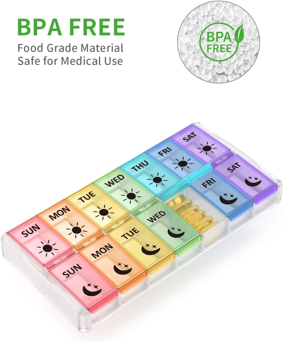 Weekly Pill Organizer 2 Times a Day Extra Large 7 Day Easy Fill Quick Fill Portable Fullicon AM PM Pill Box for Supplement, vitamine, and Medicine - (Patent Registered)