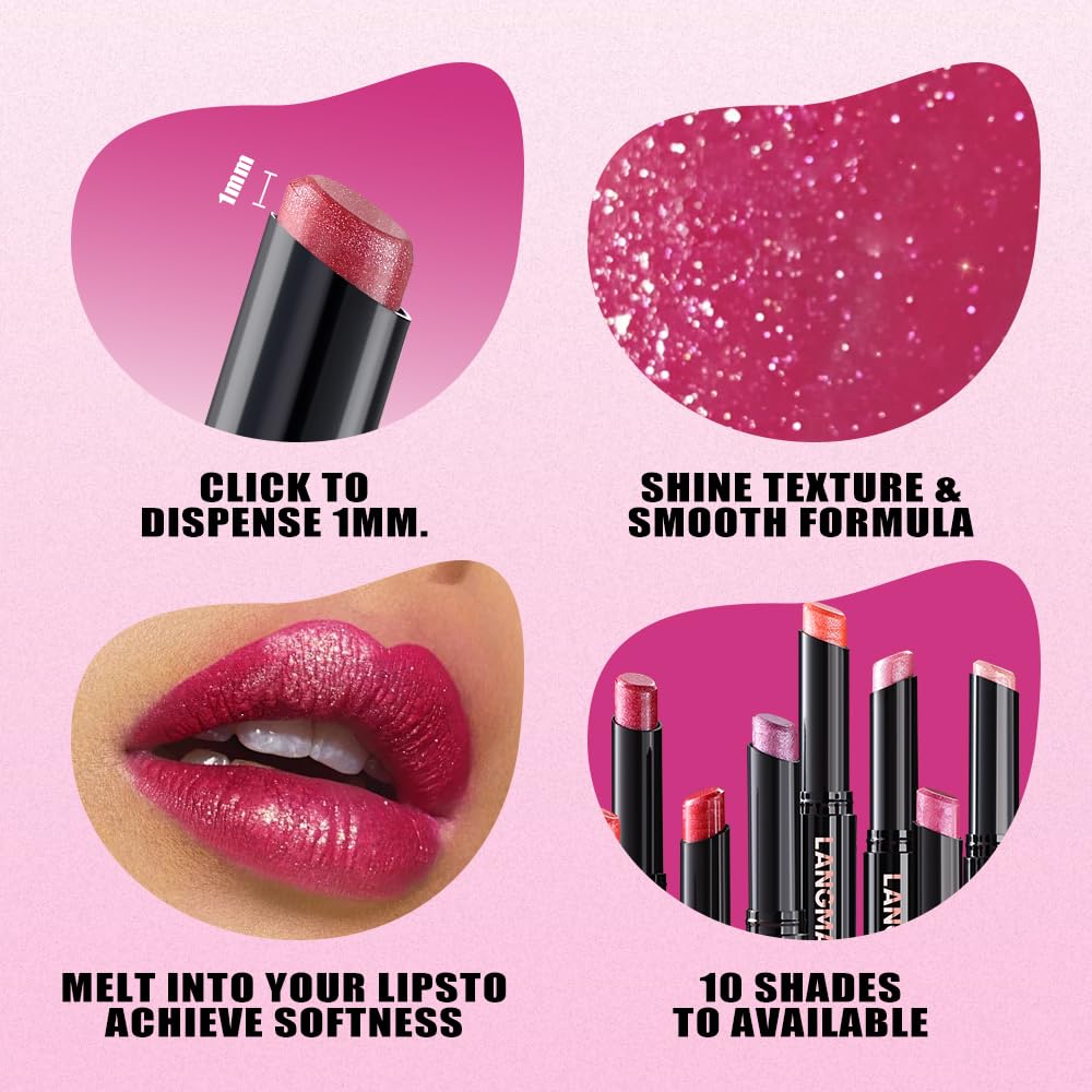 Jolilab 4Pcs Sparkling Lipstick Lip Gloss Long Lasting Waterproof Moisturizer Lip Balm Glitter Shimmer Metallic Lipstick, Diamond Shiny Bold Glow Goth Lipstick for Women Girls,Non-sticky(03+04+09+10