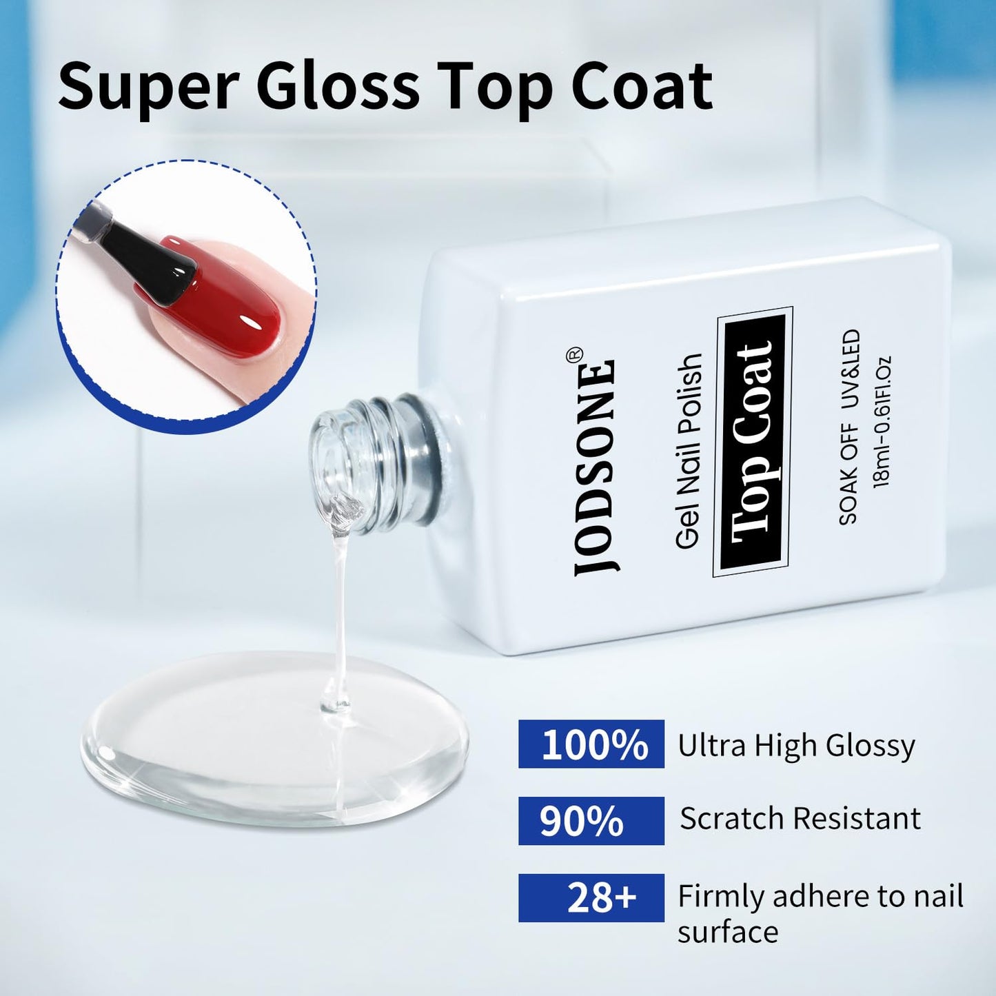 JODSONE 2 Bottles 18ml Top Coat Base Coat Gel Polish Set Compatible for Nail Salon Bright Surface, Girl Gift and At Home DIY Need U V Lamp Curing