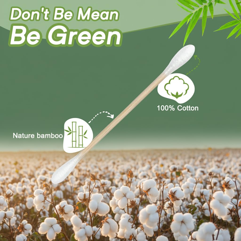 1000 ct Bamboo Cotton Swabs - Sturdy Bamboo Core, Soft Cotton Tips - Disposable Swabs for Beauty, Makeup, Beauty, Skincare and Personal Care - Eco-Conscious Packaging