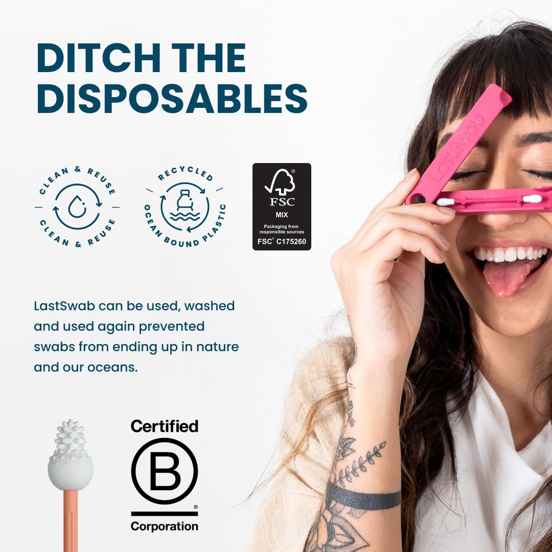 LastSwab® Reusable Cotton Safety Swabs for Baby Ear Cleaning - The Sustainable and Sanitary Alternative to Single-Use Q Tips - Easy to Clean and Zero Waste - Convenient Travel Case Holder