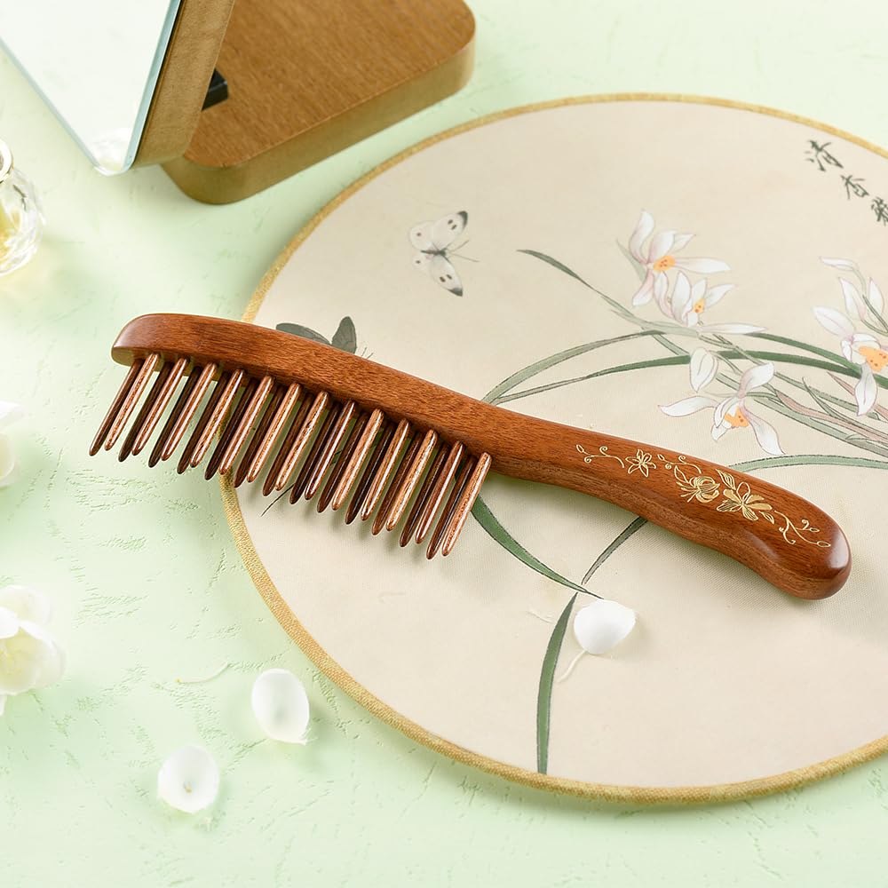 Hair Comb Inserted Teeth Natural Wood Scalp Massage 1pc