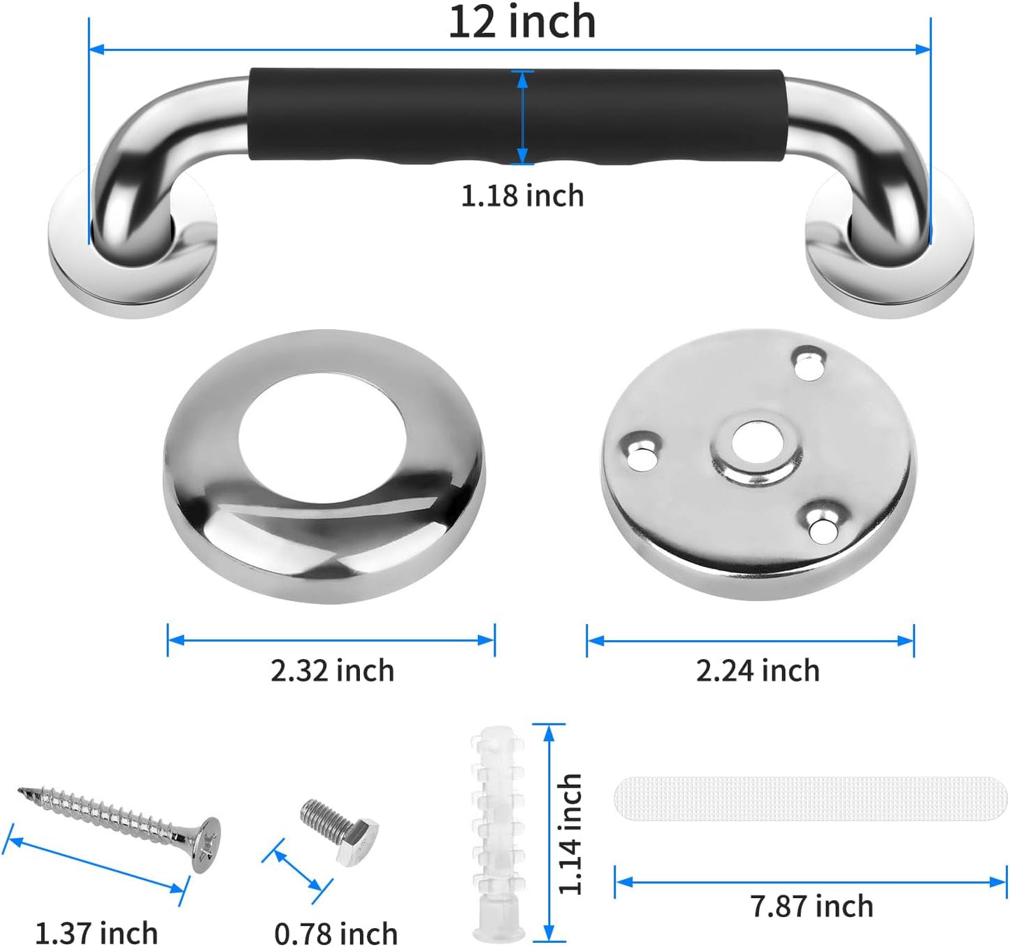 2 Pack 12 Inch Grab Bars for Bathtubs and Showers, Anti Slip Handicap Grab Bars for Shower, Safety Bath & Toilet Rail for Elderly Senior, Shower Handle Disability Assist Bathroom Handrail