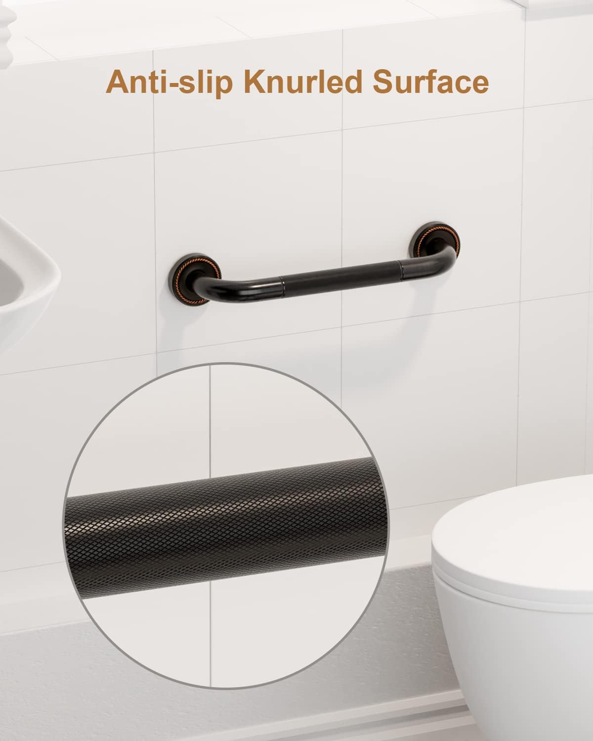 12 Inch Bronze Shower Grab Bar Oil Rubbed Black, Munzong Antique Brass Bathroom Grab Bar w/Anti-Slip Knurled Grip, Bathroom Balance Bar, Safety Handrail Support, Injury Elderly Senior Assist Handle