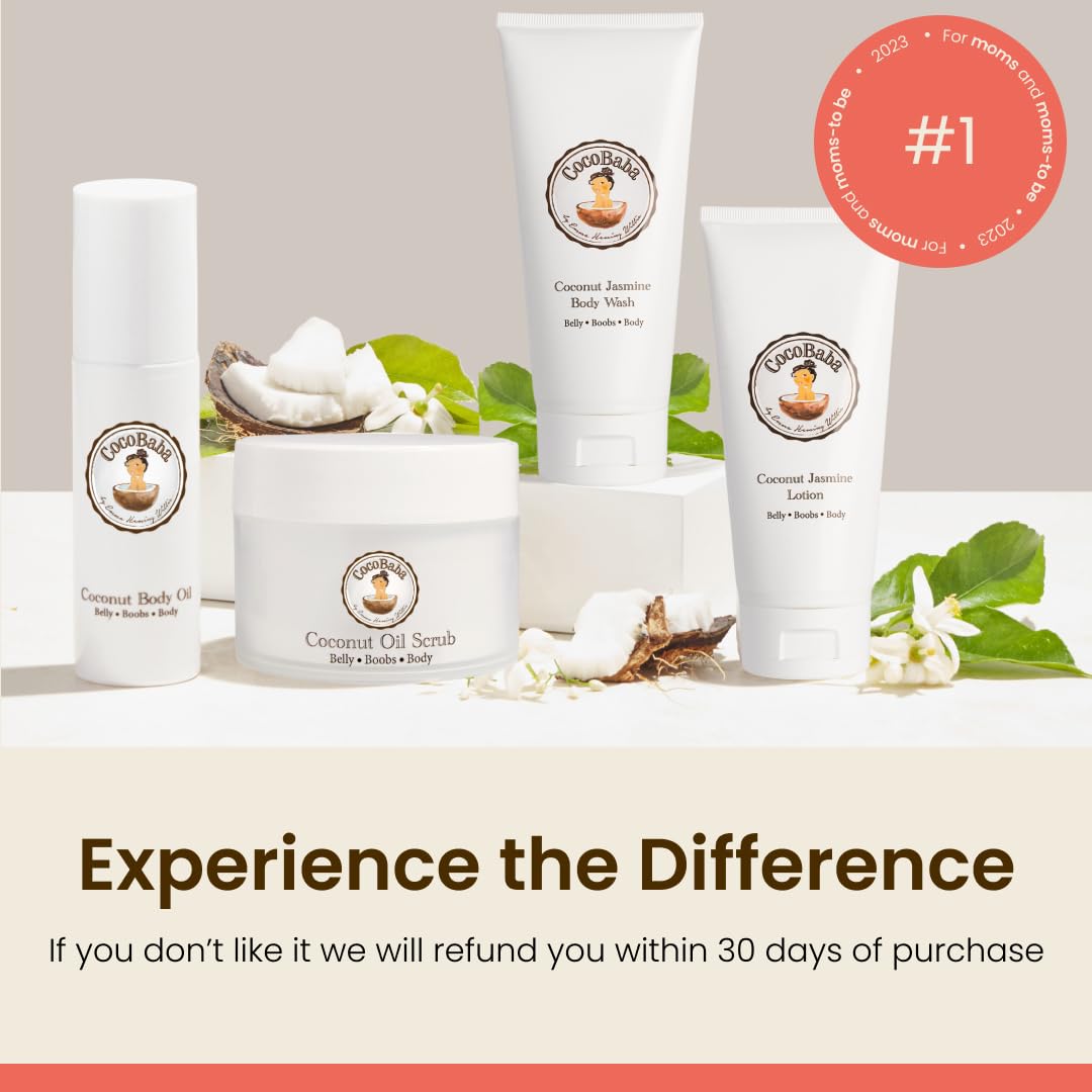 Cocobaba Stretch Mark Relief Set - Belly oil for pregnancy care package | Stretch Mark Cream for Pregnancy | Body wash | Body scrub | First time mom gift | Pregnancy Must have