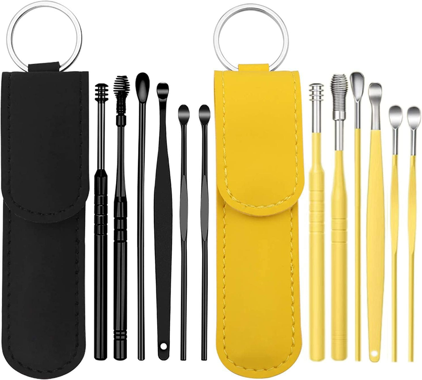 12 Pcs Ear Pick Earwax Removal Kit, Ear Cleaning Tool, Stainless Steel Earwax Removal Tool with Leather Storage Box (Black&Yellow)