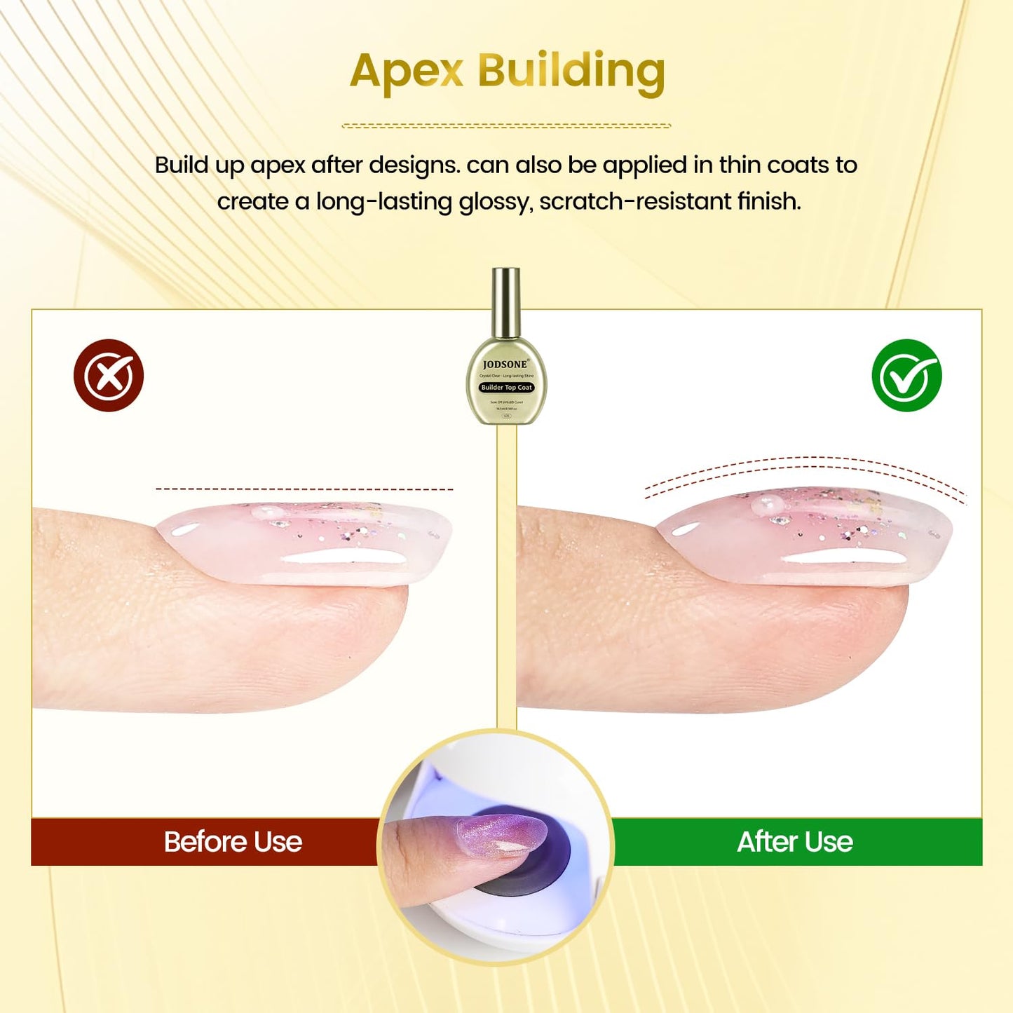 JODSONE Crystal Builder Top Coat Gel – 16.5ml No Wipe Clear Top Coat for Gel Nail Polish, Ultra Transparent for Glossy Finish or Overlay Structure, U V/LED Curing Needed