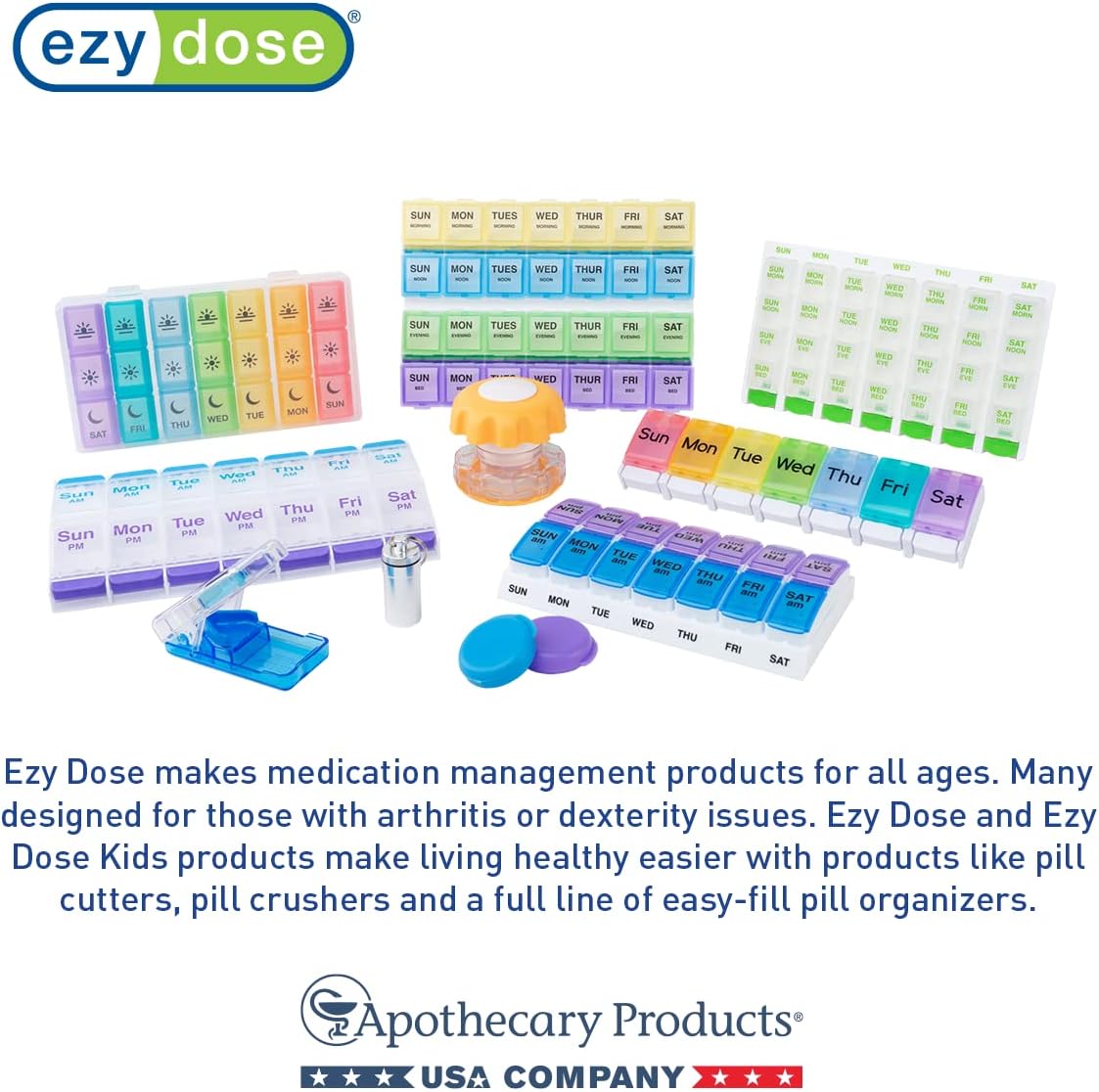 EZY DOSE Moisture-Proof Portable Pill Dispenser, Pocket Purse Organizer, Pharmacy Box, Travel Medication Holder, Latch-Closure to Secure Contents, Oversized Compartments, Airtight Seal, Medium, Black