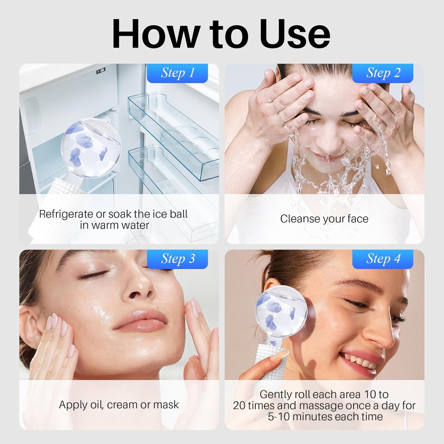 Ice Globes & Ice Roller for Face and Eyes - Facial Massage Tools for Skin Care, Reduce Wrinkles & Puffiness, Cooling Globes & Roller Ball for Glowing Skin 2PCS (Blue)