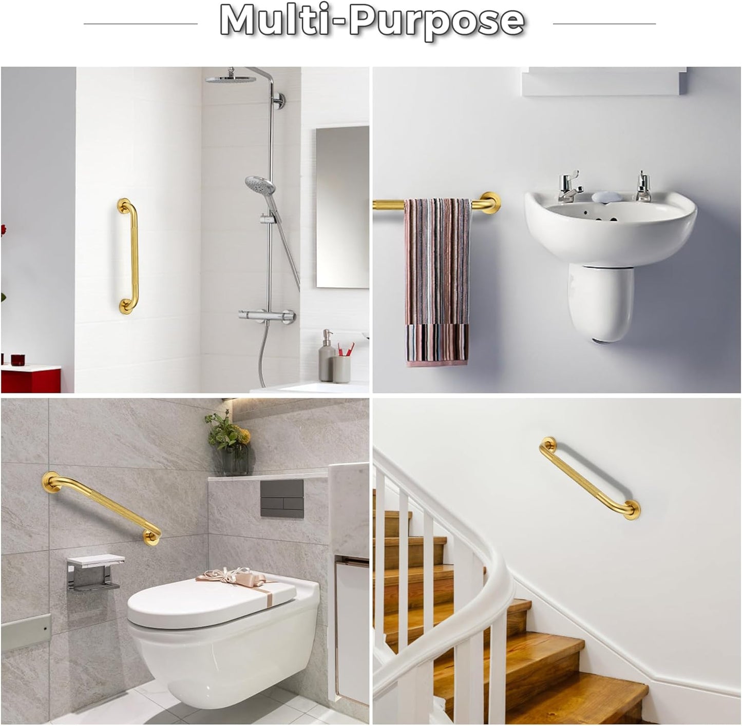 Grab Bars for Shower, 2 Pack 24-Inch Anti Slip Shower Handles for Elderly, Safety Shower Grab Bar, Stainless Steel Handicap Grab Bars for Bathroom,Toilet (Gold, 1" Diameter)