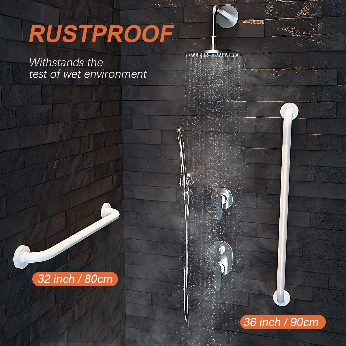 2 Pack 36 Inch White Shower Grab Bars w/Anti-Slip knurled Grip, iMomwee Stainless Steel Wall Mount Bathroom Safety Balance Handrail, Handicap Elderly Senior Assist Textured Grab Bar Handle