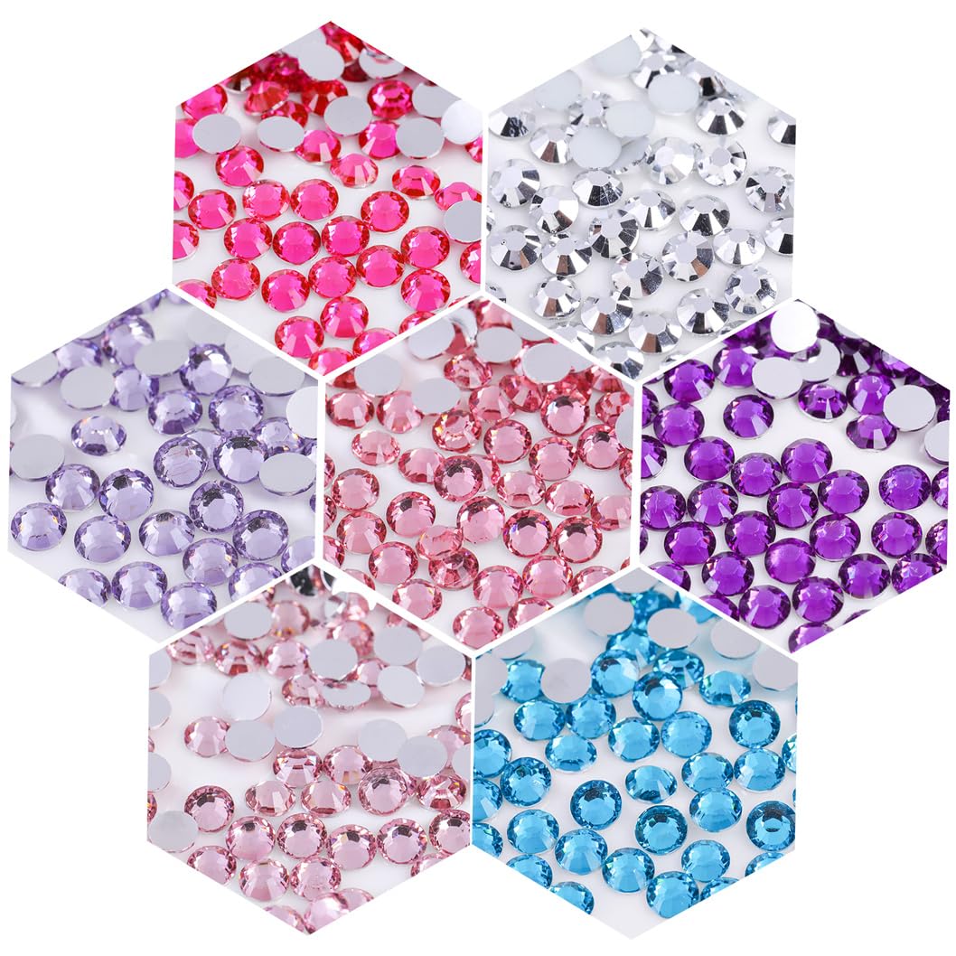 1000 Pieces SS20 5mm Flatback Rhinestones Clear Glass Round Gems Crystals for Nail Art DIY Crafts Clothes Shoes Bags (Light Purple)