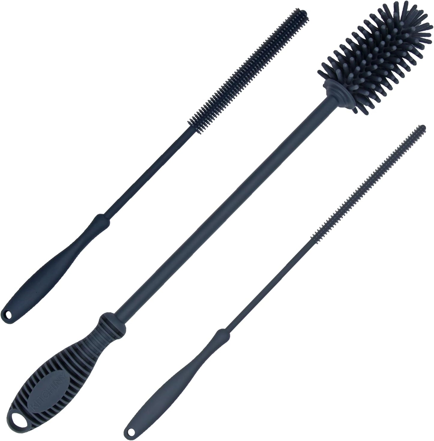 12.5" Silicone Bottle Brush & Straw Cleaner Brush Set | Water Bottle Cleaner for Hydro Flasks, Tumblers, Glassware, Vases and Narrow Neck Containers