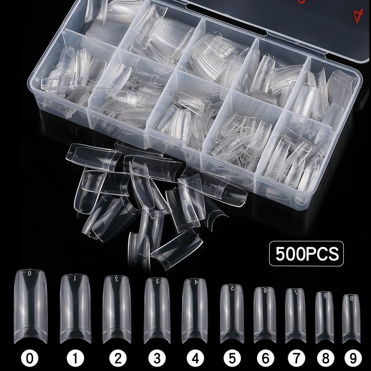 1000pcs Clear and Natural Acrylic Nail Tips,10 Size French Nail Tips For Acrylic Nails Half Cover False Nails Extension Artificial Fingernails