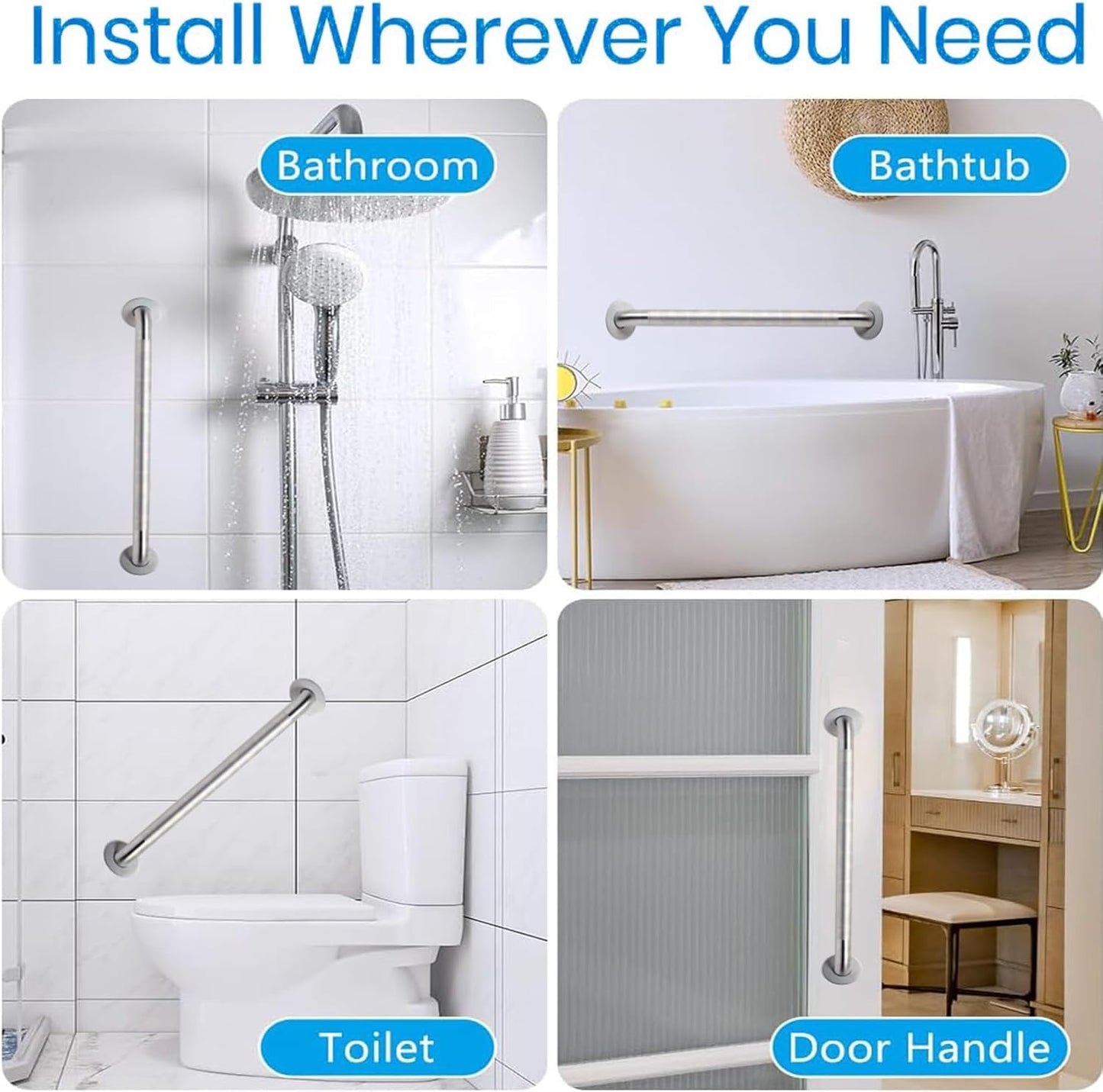 24 Inch Shower Grab Bar, Anti Slip Grab Bar for Bathtubs Showers Toilet, Safety Stainless Steel Shower Handles Hand Rail for Senior, Elderly, Handicap, Pregnant, Children