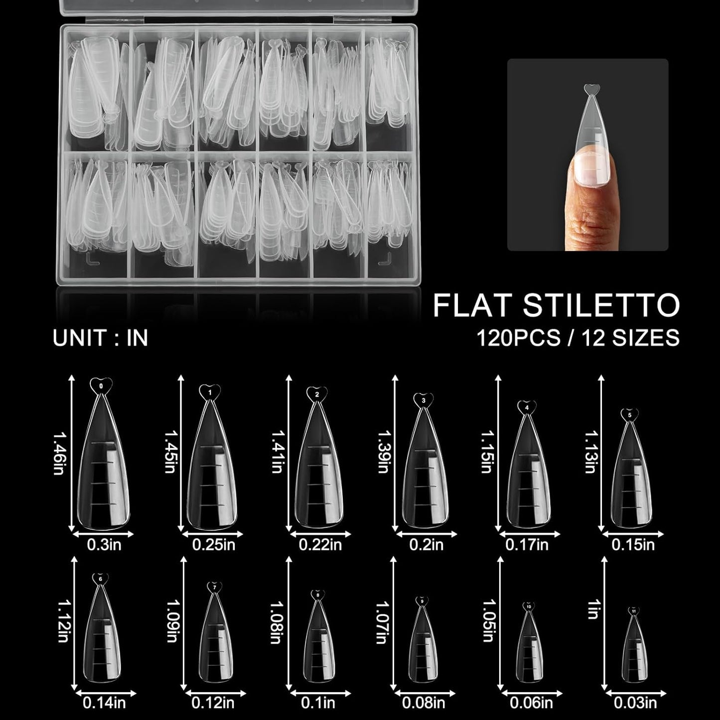 120Pcs Dual Nail Forms,Flat Stiletto Extension Poly Nail Gel Nail Forms Full Cover Reusable Nail Molds 12 Sizes for Solid Nail Gel Glue Nail Art Design Salon&DIY