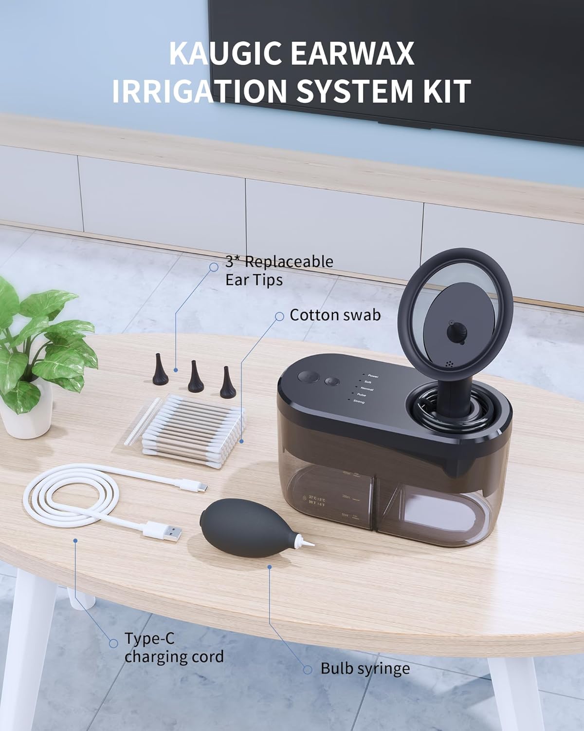 Water Powered Ear Cleaner, Electric Ear Wax Removal Kit, Ear Irrigation Kit with Sewage System and 4 Clean Mode, Safe and Effective Ear Flushing Kit for Adults with 3 Ear Tips - Black