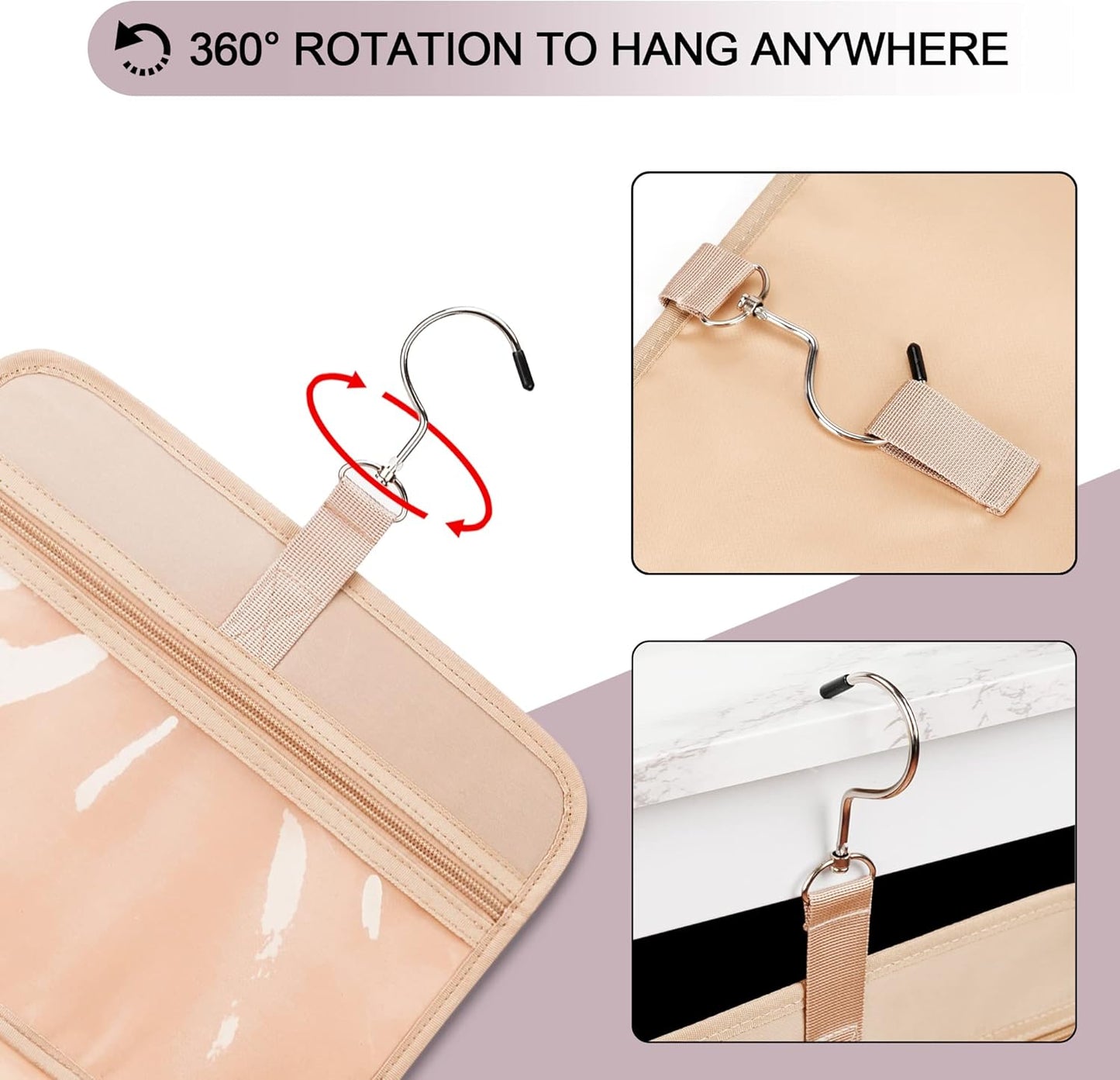 Travel Hanging Toiletry Bag for Women, with Jewelry Organizer Compartment, Medium Waterproof Hanging Makeup Accessories, Cosmetic Essentials, Toiletries Dopp Kit Set with Trolley Belt, Dark Purple