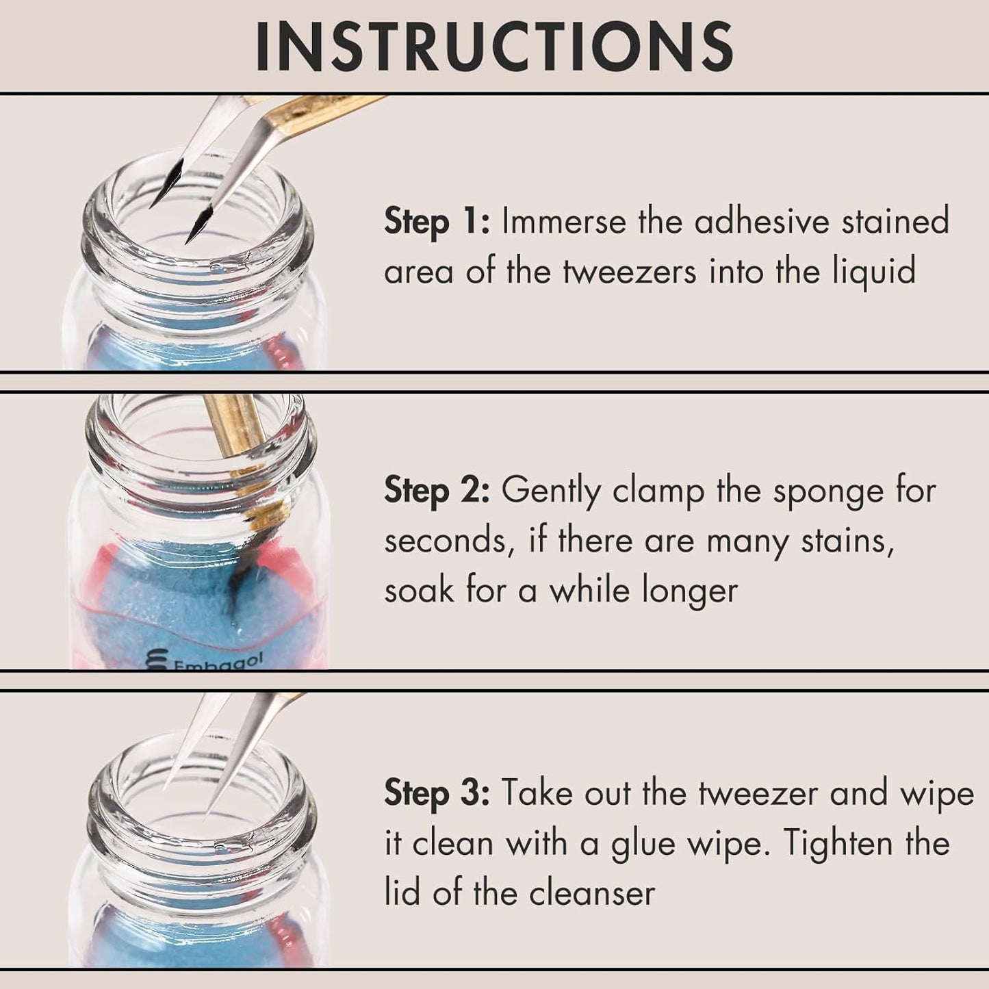 Tweezer Cleanser for Eyelash Extensions with Nail Wipes Lint Free Glue wipes Tweezers Glue Remover Liquid for Lash Tools with 2 Spongeballs Kit(2 Bottles Cleanser+1 Glue Wipes)