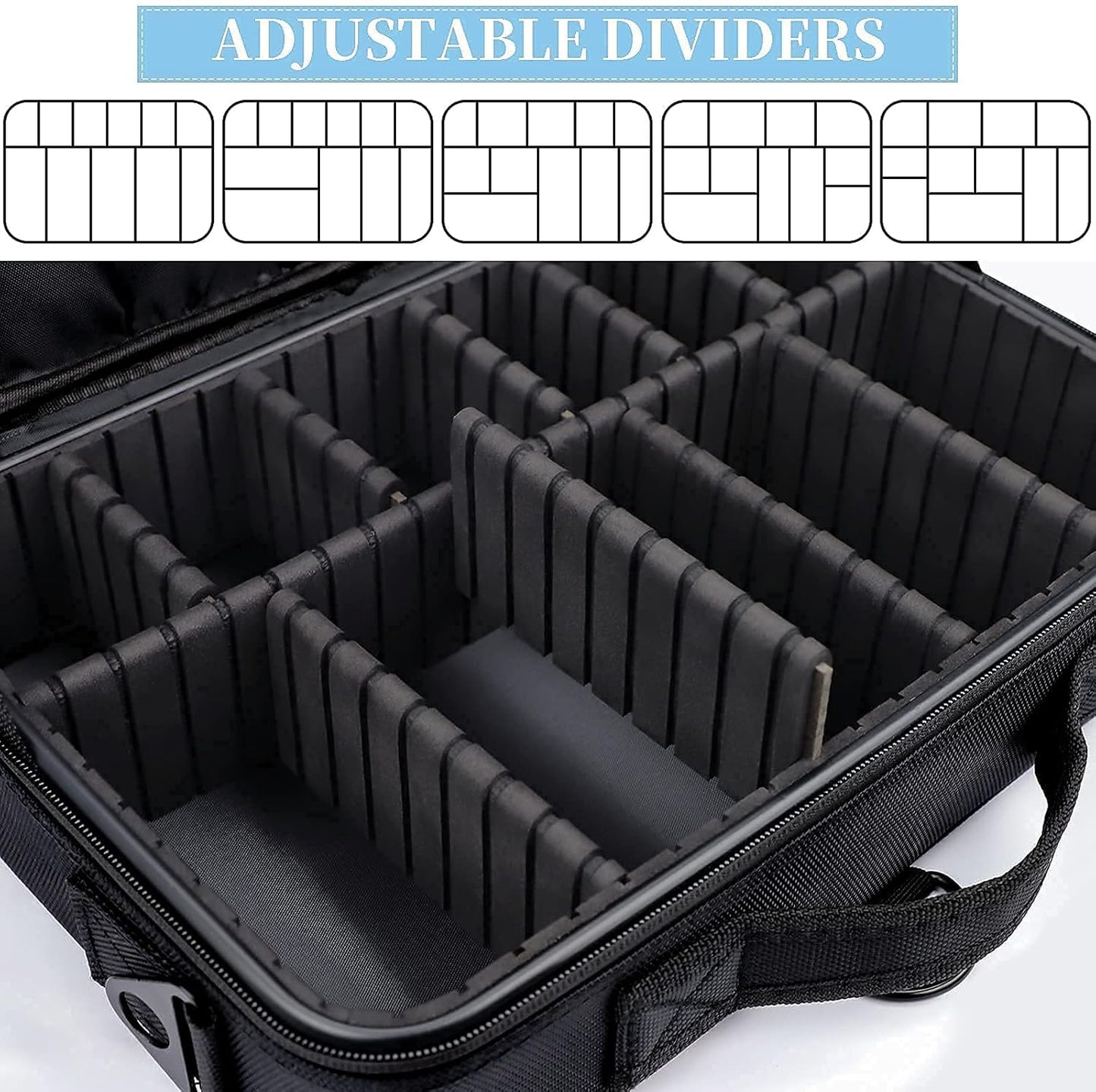 JOURMON Travel Makeup Case 3 Layers Makeup Train Case Portable Makeup Bag Organizer Portable Artist Storage Bag with Adjustable Dividers and Shoulder Strap(Black, M)