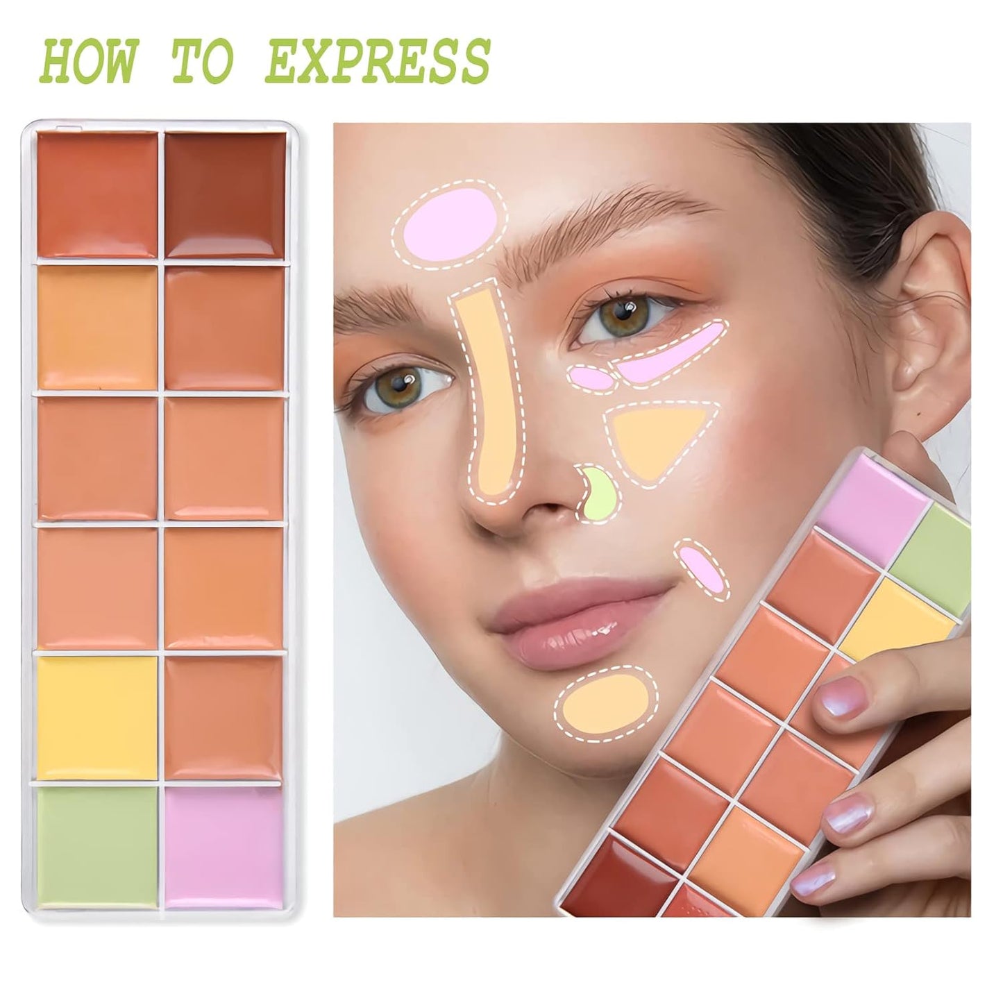 12 Color Correcting Concealer Palette, Cream Color Corrector Contour Makeup Palette,Contouring Foundation Highlighting Concealer Palette for Conceals Dark Circles, Redness, Acne, Blemish
