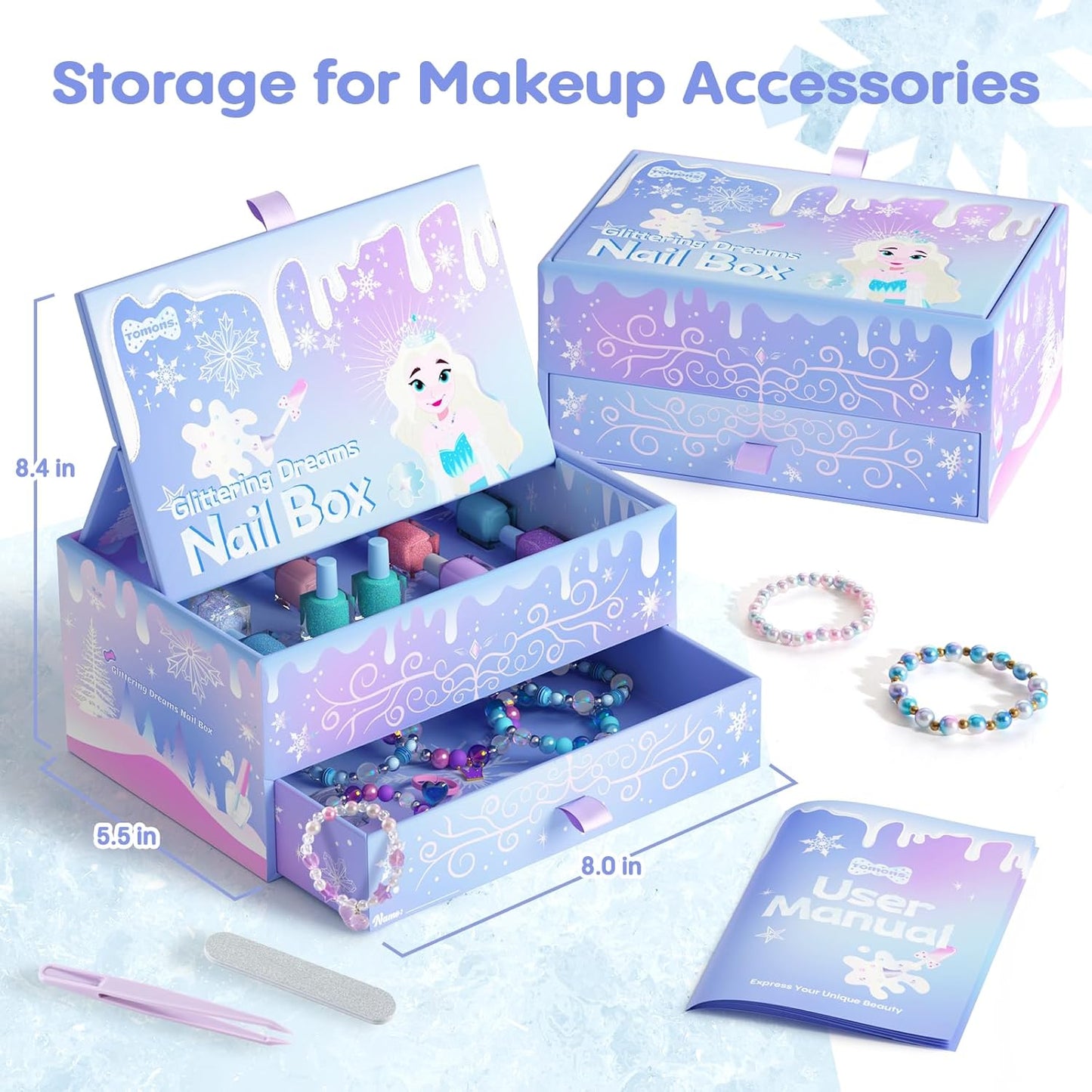 Tomons Kids Nail Polish Set for Girls, Non Toxic Nail Polish Art Kit for Kids Ages 7-12, Toys Gifts for 8 9 10 11 12 Girl, Bracelets, Glitter, Sequins, Stickers - 8 Colors