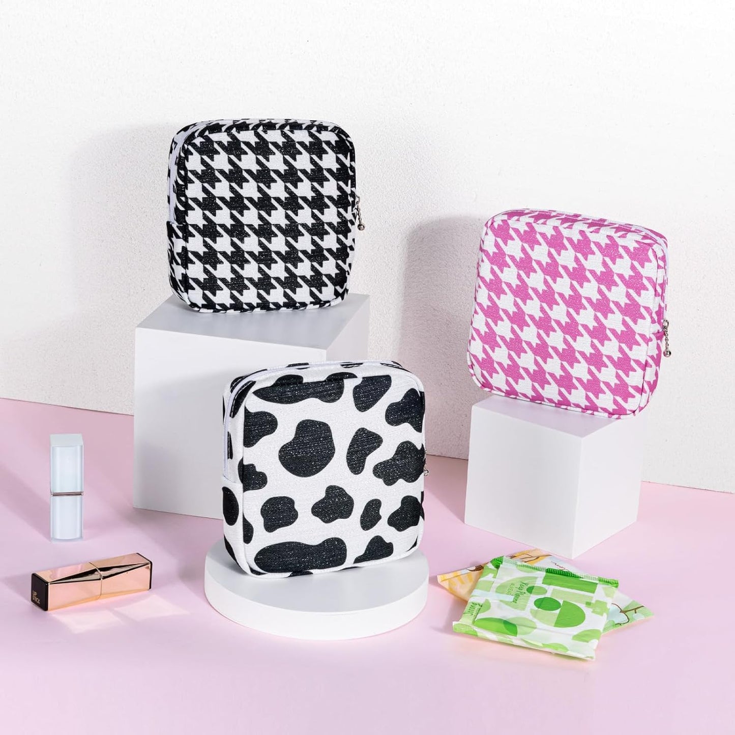 Period Bag for Teen Girls, Canvas Sanitary Napkin Storage Bag with Zipper, Portable Menstrual Pad Bag Tampon Holder for Purse