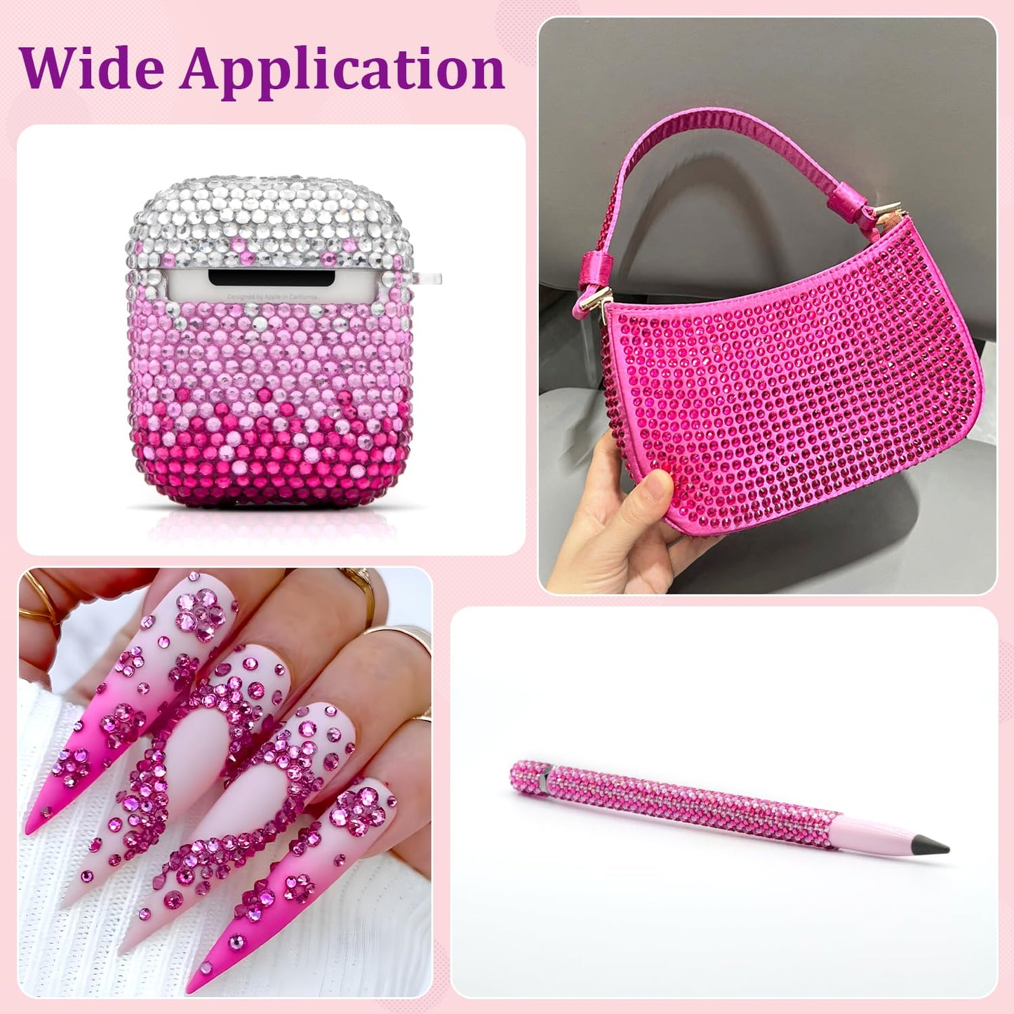 25000Pcs Resin Rhinestones with Tweezers for Crafting, Hot Pink 2-6mm Mixed Sizes Bedazzling Crystal with 3Pcs 10ml B7000 Jewelry Glue for DIY Crafts Clothing Tumblers Shoes Fabric Nail Art