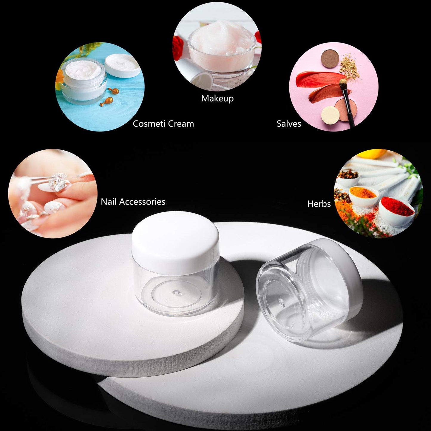 100 Count Sample Containers with lids 20g Plastic Cosmetic Jars Leak Proof Traveling Makeup Containers for Cream and Lotions - White