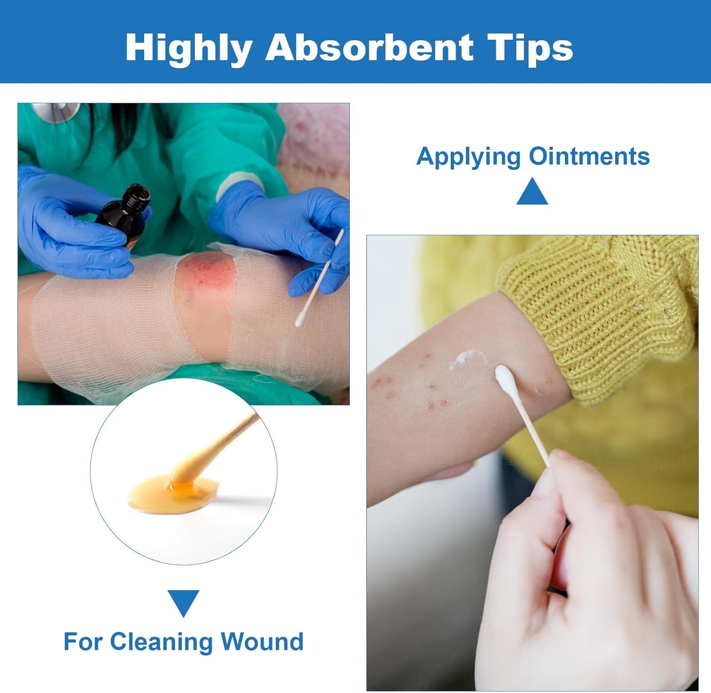 JMU 6 Inch Sterile Cotton Tipped Applicators, 200 Count Long Cotton Swabs, Wood Shaft Medical Swabs