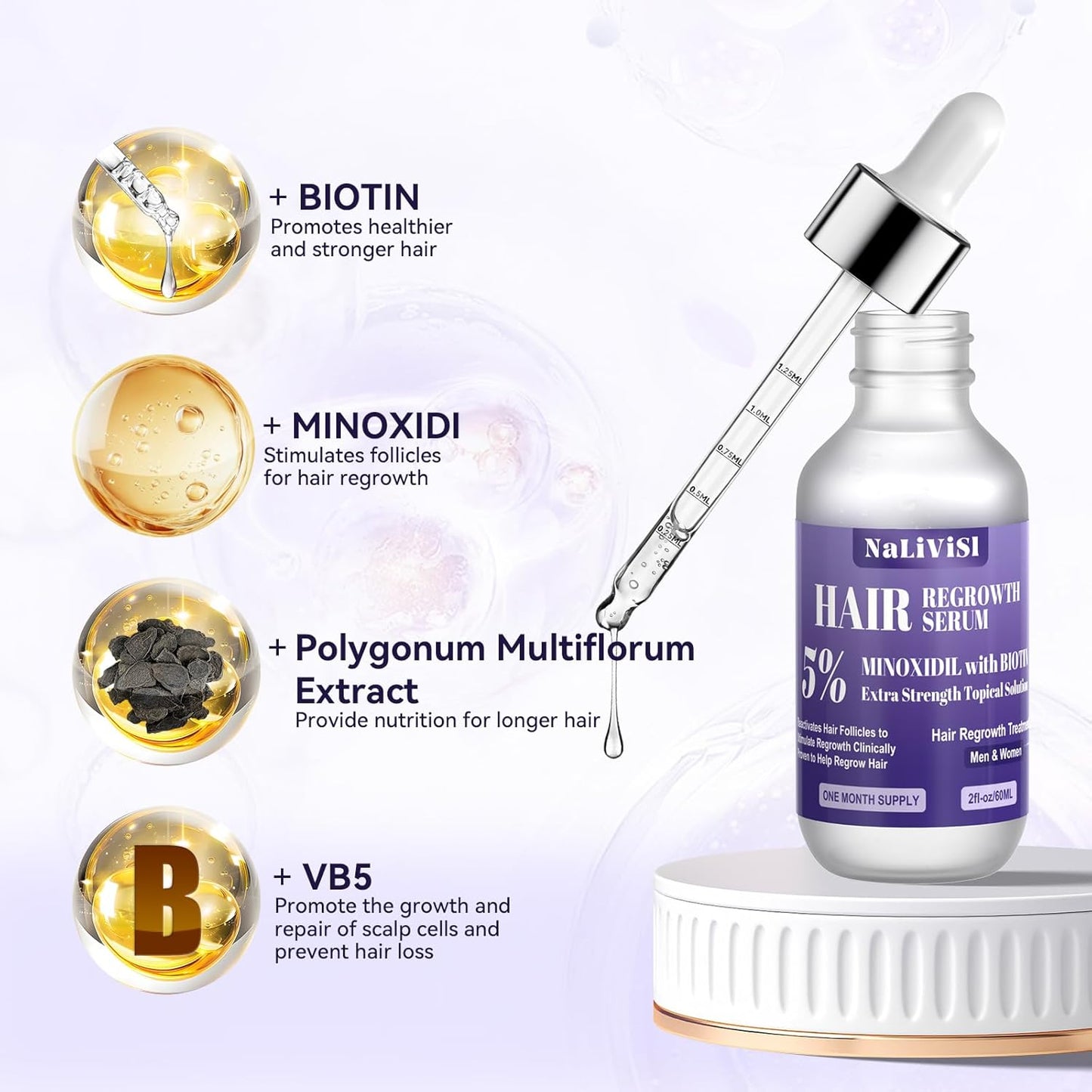 2 Pack 5% Minoxidil for Men Women Hair Growth Oil Regrowth Serum with Scalp Massager, Extra Strength Hair Loss Treatments Spray Foam, Beard Growth Kit - Hair Growth Products,