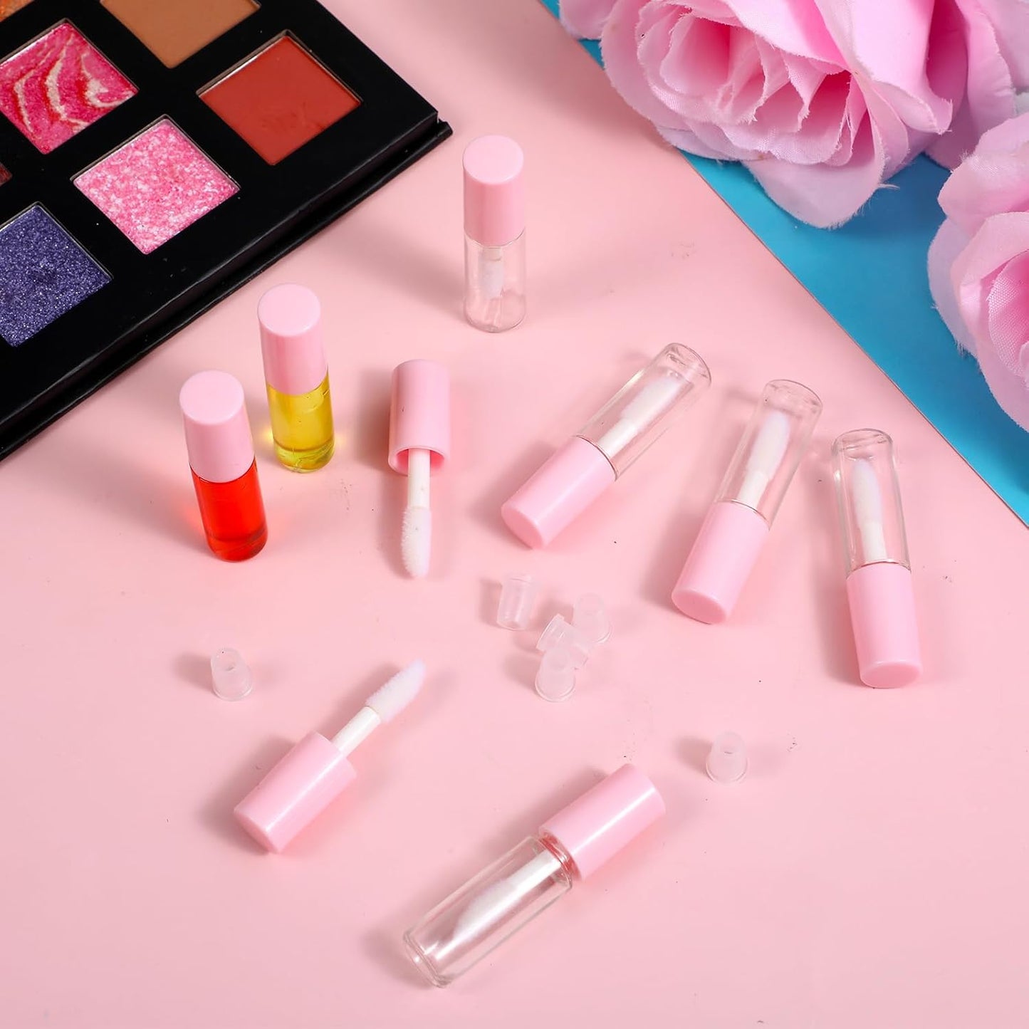 100 Pcs 1.2 ml Mini Lip Gloss Tubes Empty Lipgloss Tubes with Wand Clear Refillable Lip Balm Gloss Containers Lips Glosss Bottles for DIY Lipstick Samples Lips Balms Lipgloss Making(Pink)
