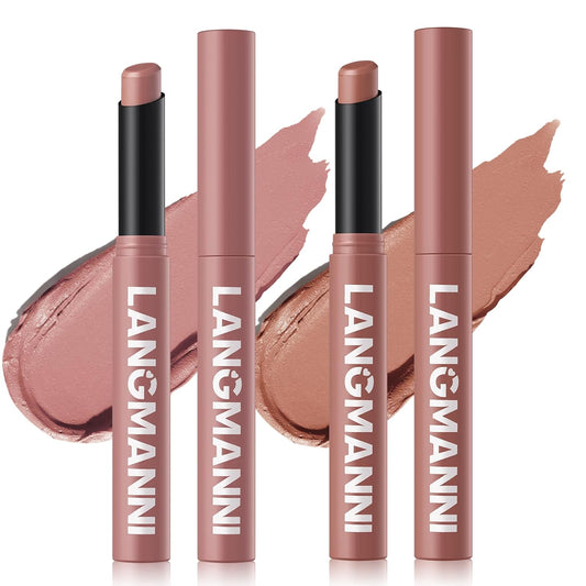 Jolilab 2Pcs Velvet Matte Lipstick Nude Matte Soft Dark Color Stick High Pigmented Long-Lasting Waterproof Lip Stick Lip Balm Beauty Cosmetics Gift for Girls and Women(01#+02#