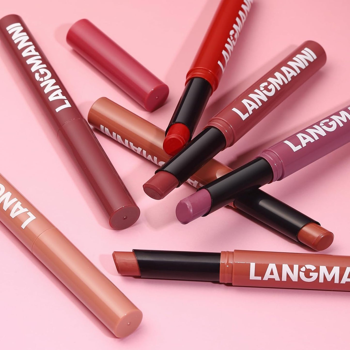 Jolilab 4Pcs Lip Set: 2 Colors Lip Liner+2 Colors Lipstick, Matte/Creamy,Smooth Creamy Texture,Long-Lasting,Bold/Nude Shades for Daily/Party, Vegan, Gift for Makeup Lovers.(#01+02)
