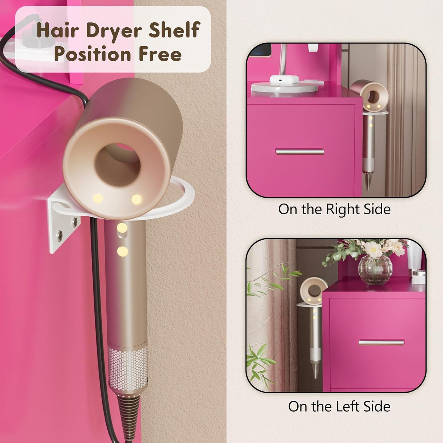 YESHOMY Vanity Desk with Mirror, Power Outlet and 10 Lights, Makeup Table with 7 Drawers, 3 Color Modes Available for Bedroom, Rose Red