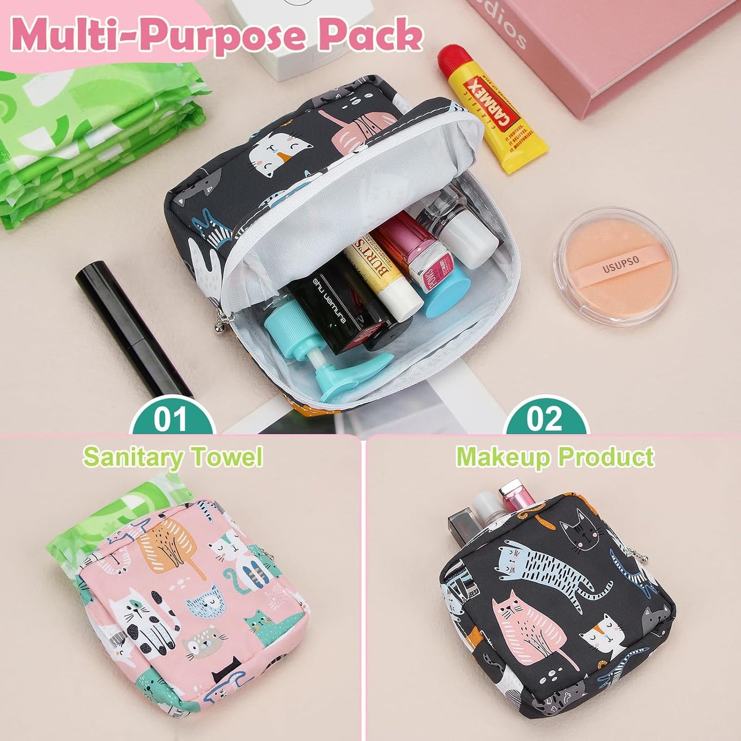 Desing Wish Sanitary Pad Storage Bag Portable Period Bag for Teen Pads/Sanitary Napkins/Small Tampons, Sanitary Napkin Storage Bag First Period Gifts for Teen Girls (Pink Horse)