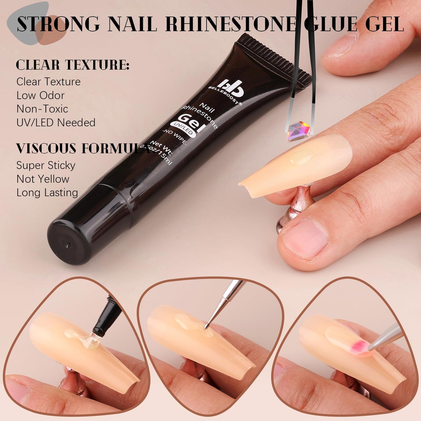 AB Glass Nail Rhinestones & Gems - 3220 Pcs Multi Shapes + 3100 Pcs Round Crystal with Glue Gel for Nail Art