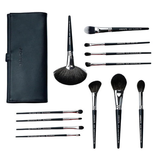 12-Piece Professional Natural Goat Hair Makeup Brush Set with Travel-Ready Makeup Brush Organizer - 5 Face & 7 Eye Brushes. Super Soft Bristles, Variety of Brushes. Labled Brush Handle