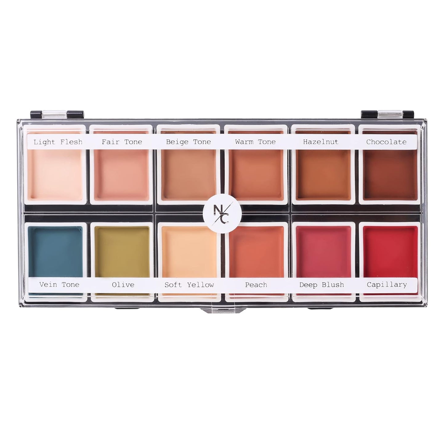 12-Color Flesh Tone Alcohol-Activated Palette, Tattoo Cover, Highly Pigmented Professional SFX Makeup for Film, Theatre, TV