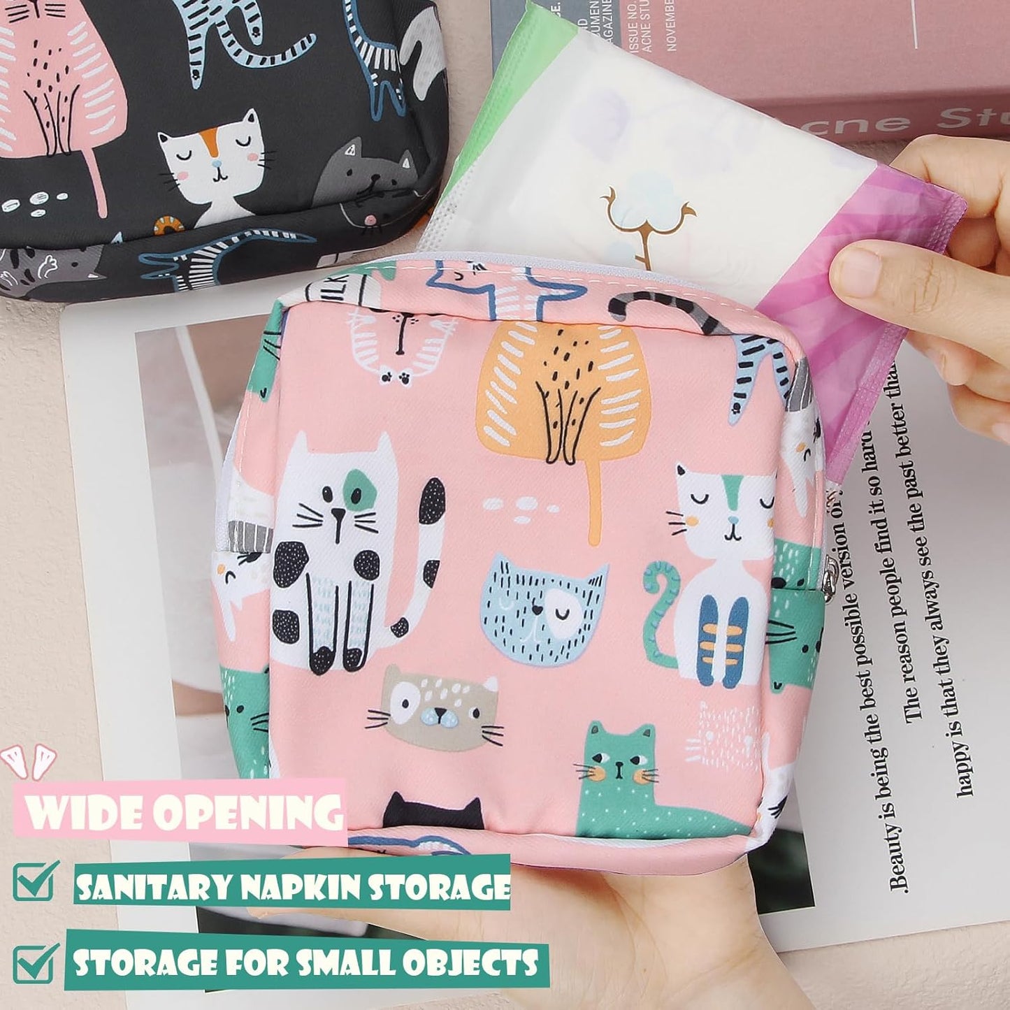 Desing Wish Sanitary Pad Storage Bag Portable Period Bag for Teen Pads/Sanitary Napkins/Small Tampons, Sanitary Napkin Storage Bag First Period Gifts for Teen Girls (Pink Horse)
