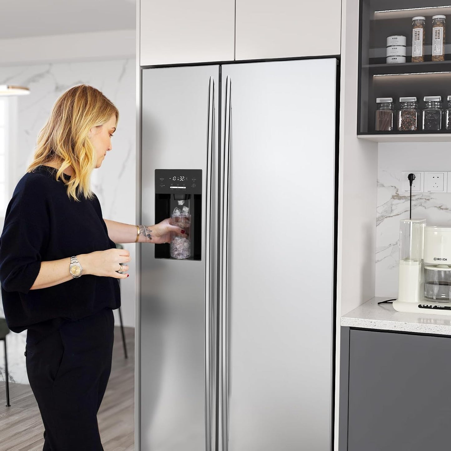 20 Cu.ft. Large Refrigerator Fridge, 2 French Door Stainless Steel with Water Dispensor, Ice Maker for the Kitchen